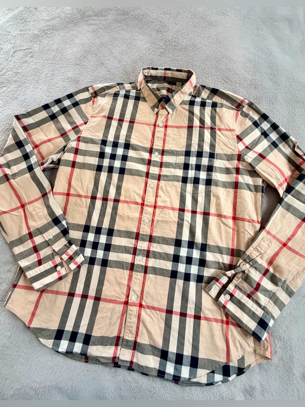 Burberry Classic Beige Plaid Button-Down Corton Shirt Size L